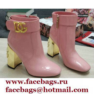 Dolce & Gabbana Heel 10.5cm Leather Ankle Boots Patent Pink with DG Karol Heel and Strap 2021
